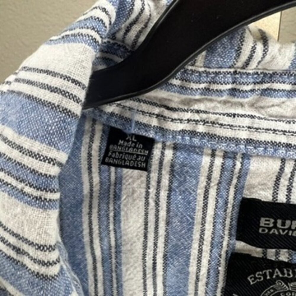 Buffalo David Bitton oversized shirt jacket w/ side pockets Blue/White Linen XL - Picture 4 of 9